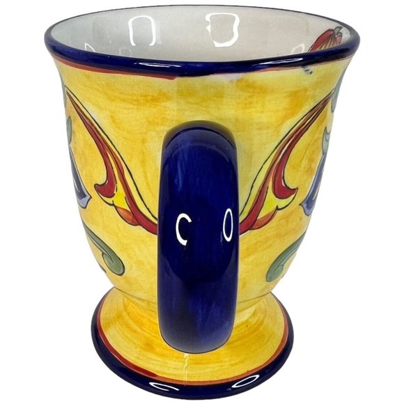 New Maxcera Yellow Talavera Ceramic Large Footed Mug And Square Salad Plate 9 IN - Picture 5 of 9